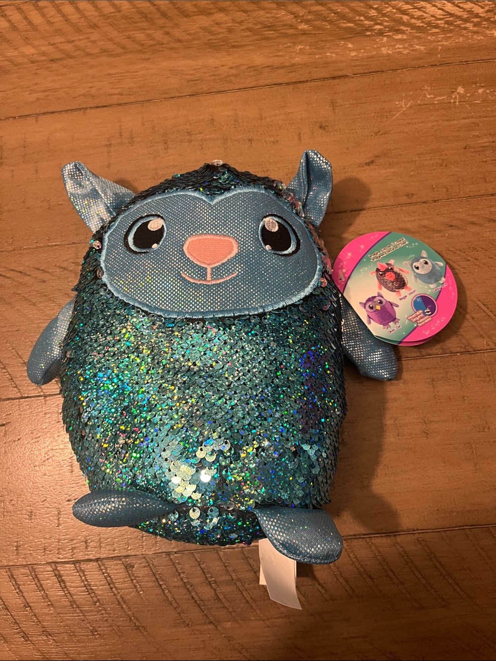 Shimmeez Teal/Silver Sequin Plush with Blue Face and Pink Nose